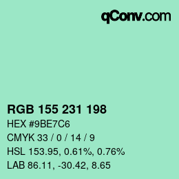 Color code: RGB 155 231 198 | qconv.com