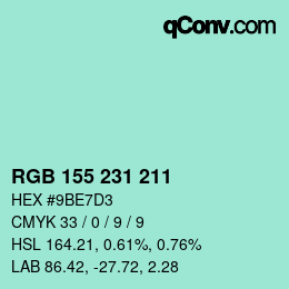 カラーコード: RGB 155 231 211 | qconv.com