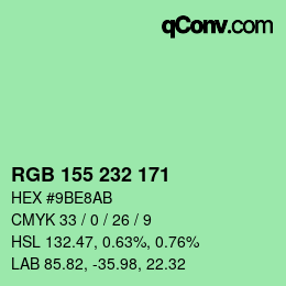 颜色代码: RGB 155 232 171 | qconv.com