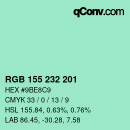 Color code: RGB 155 232 201 | qconv.com