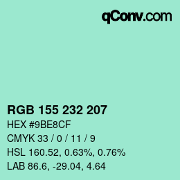 カラーコード: RGB 155 232 207 | qconv.com