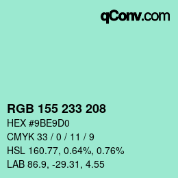 颜色代码: RGB 155 233 208 | qconv.com