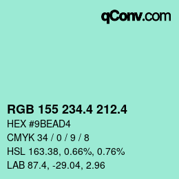 カラーコード: RGB 155 234.4 212.4 | qconv.com