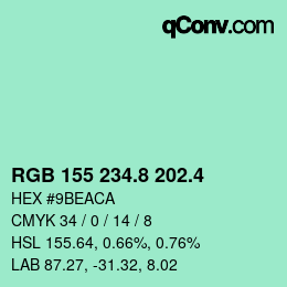 カラーコード: RGB 155 234.8 202.4 | qconv.com
