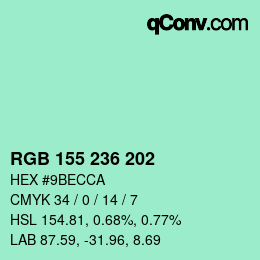 Color code: RGB 155 236 202 | qconv.com
