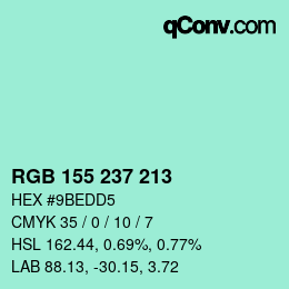 Color code: RGB 155 237 213 | qconv.com