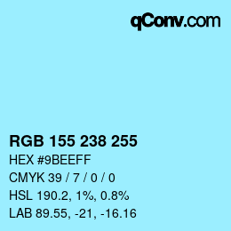 カラーコード: RGB 155 238 255 | qconv.com