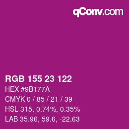 Color code: RGB 155 23 122 | qconv.com