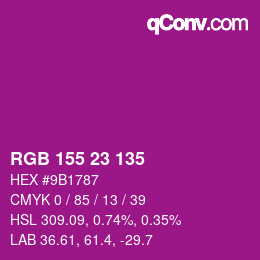 Color code: RGB 155 23 135 | qconv.com