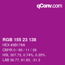 Color code: RGB 155 23 138 | qconv.com