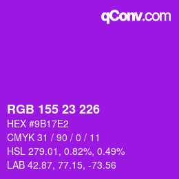 Color code: RGB 155 23 226 | qconv.com