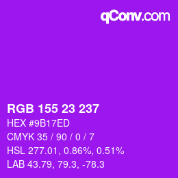 Color code: RGB 155 23 237 | qconv.com