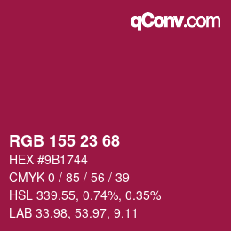 颜色代码: RGB 155 23 68 | qconv.com