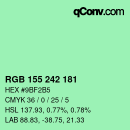 Color code: RGB 155 242 181 | qconv.com