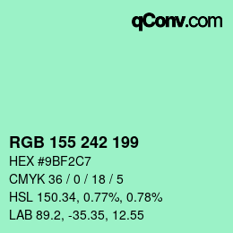 Color code: RGB 155 242 199 | qconv.com