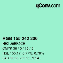 Color code: RGB 155 242 206 | qconv.com