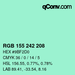 カラーコード: RGB 155 242 208 | qconv.com