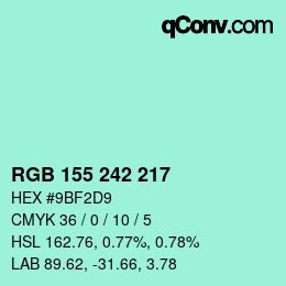 Color code: RGB 155 242 217 | qconv.com