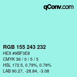 Color code: RGB 155 243 232 | qconv.com