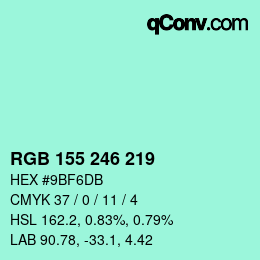 Color code: RGB 155 246 219 | qconv.com