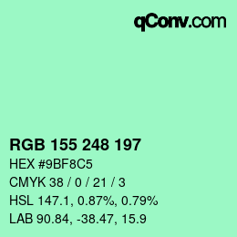 Color code: RGB 155 248 197 | qconv.com