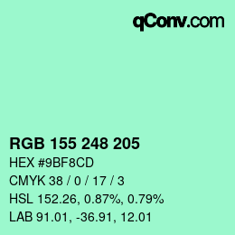 Color code: RGB 155 248 205 | qconv.com