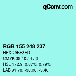 Color code: RGB 155 248 237 | qconv.com