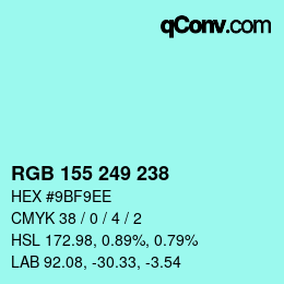 颜色代码: RGB 155 249 238 | qconv.com