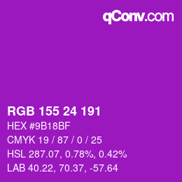 颜色代码: RGB 155 24 191 | qconv.com