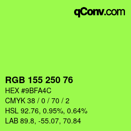 颜色代码: RGB 155 250 76 | qconv.com
