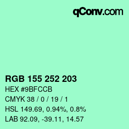 Color code: RGB 155 252 203 | qconv.com