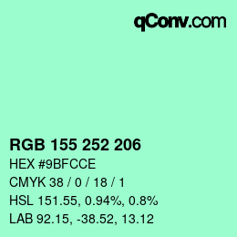 Color code: RGB 155 252 206 | qconv.com