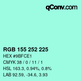 Color code: RGB 155 252 225 | qconv.com