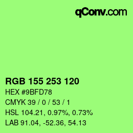 Color code: RGB 155 253 120 | qconv.com