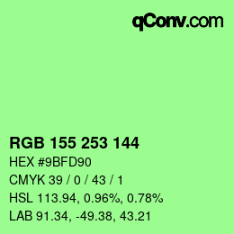 Color code: RGB 155 253 144 | qconv.com