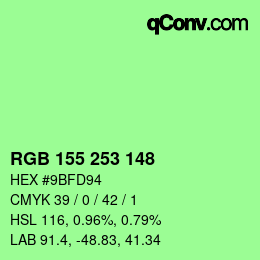 カラーコード: RGB 155 253 148 | qconv.com