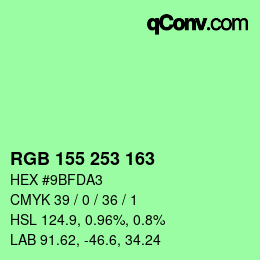 颜色代码: RGB 155 253 163 | qconv.com