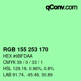 颜色代码: RGB 155 253 170 | qconv.com
