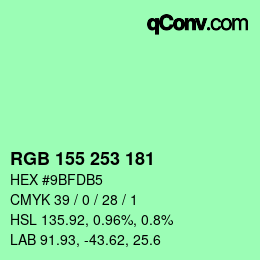 颜色代码: RGB 155 253 181 | qconv.com