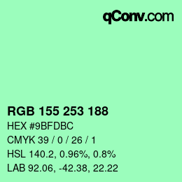 颜色代码: RGB 155 253 188 | qconv.com