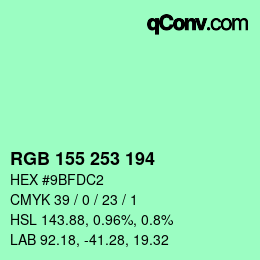 颜色代码: RGB 155 253 194 | qconv.com
