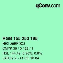Color code: RGB 155 253 195 | qconv.com