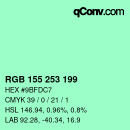 颜色代码: RGB 155 253 199 | qconv.com