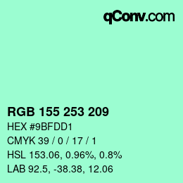 颜色代码: RGB 155 253 209 | qconv.com