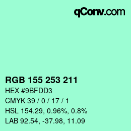 颜色代码: RGB 155 253 211 | qconv.com