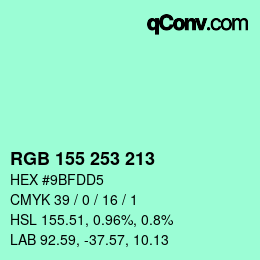 颜色代码: RGB 155 253 213 | qconv.com