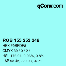 颜色代码: RGB 155 253 248 | qconv.com