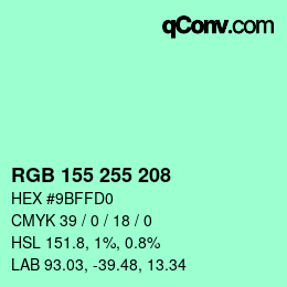 Color code: RGB 155 255 208 | qconv.com