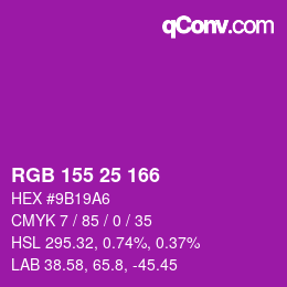 カラーコード: RGB 155 25 166 | qconv.com