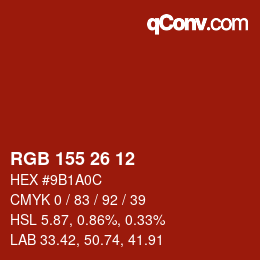 Color code: RGB 155 26 12 | qconv.com